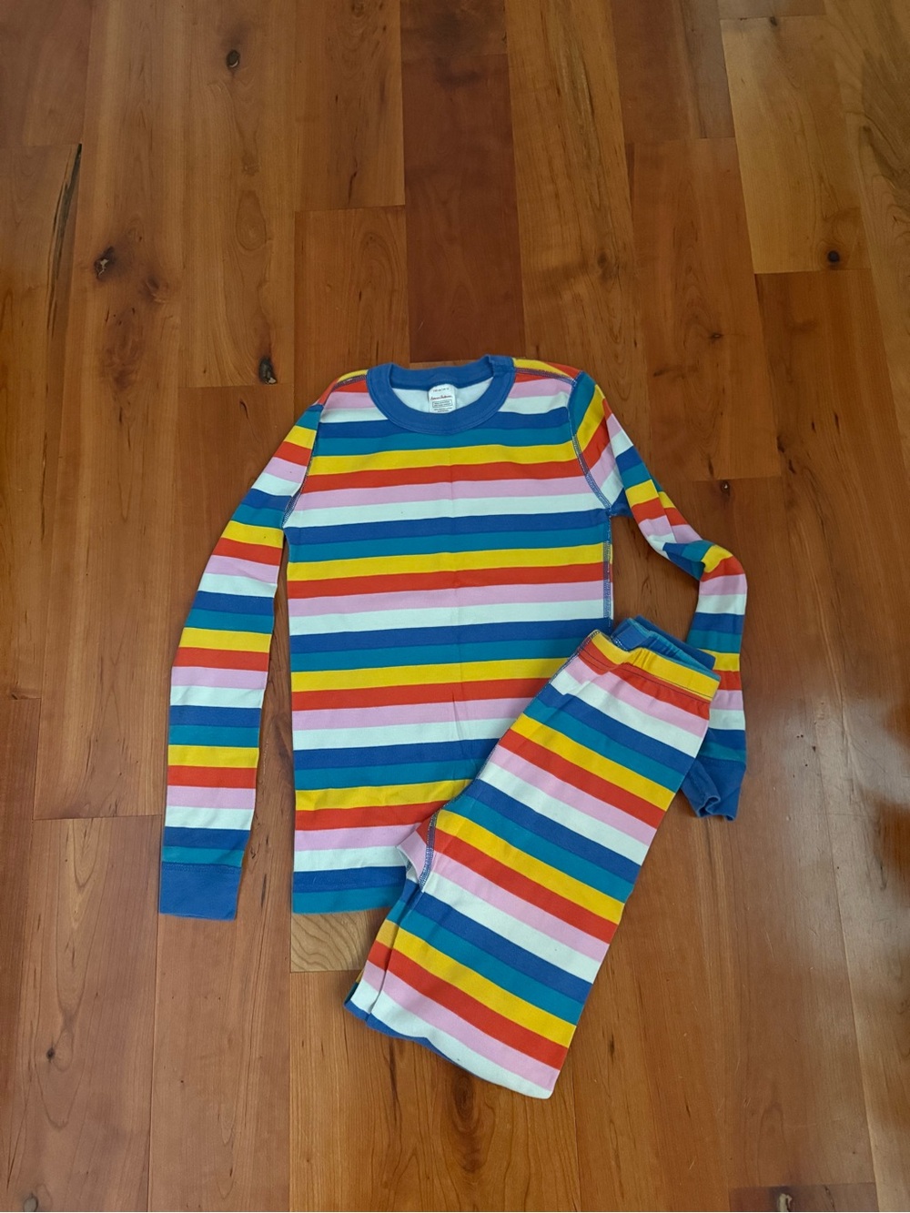 Hanna Andersson Rainbow Stripe Pajama Set with Blue Trim